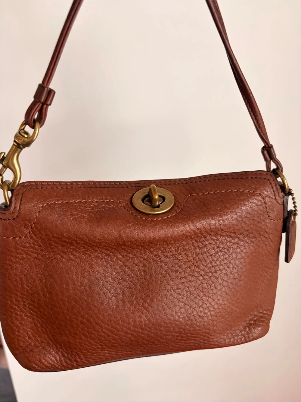 Coach Y2K Brown Pebbled Leather Brass Chelsea Turnlock Wristlet or Mini Purse